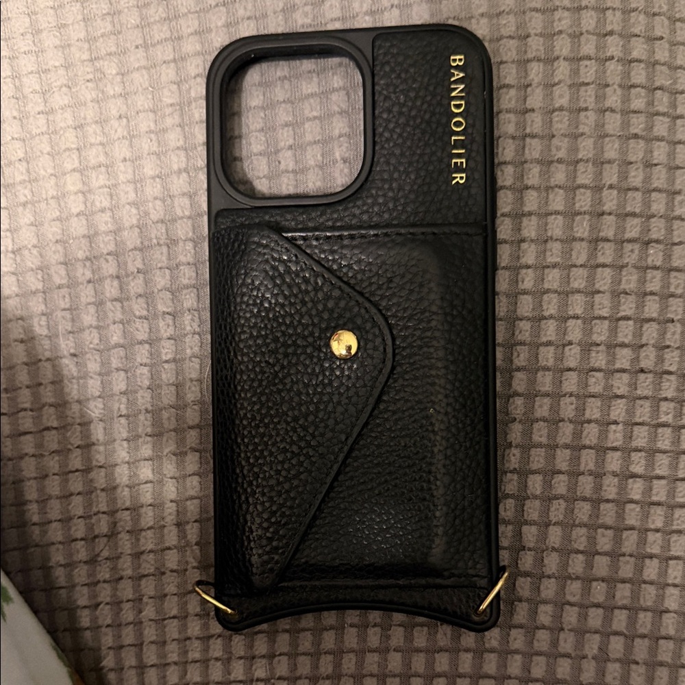 Bandolier Black Leather Phone Case with Gold Accents